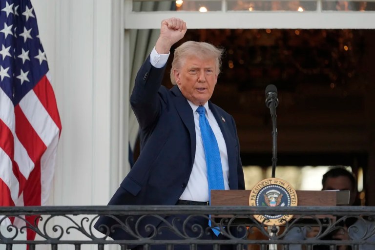 President Donald Trump gestures after speaking during a summer soiree on the South Lawn of the White House, Wednesday, June 4, 2025, in Washington.