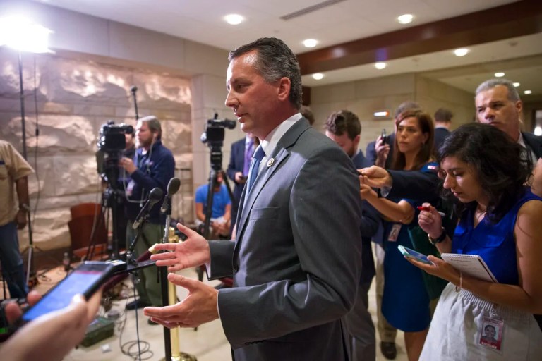 In this June 14, 2016 file photo, Rep. David Jolly (R-FL) speaks on Capitol Hill in Washington. Jolly is dropping out of Florida's Senate race and will run for reelection. Jolly made his announcement Friday, June 17, 2016, as speculation brewed that Republican Sen. Marco Rubio will run for reelection after previously saying he would give up his seat.