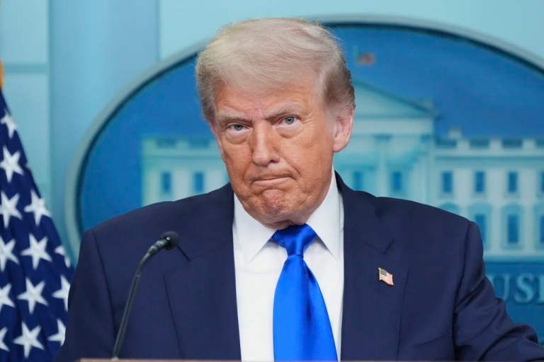 President Donald Trump listens during a briefing with the media, Friday, June 27, 2025, at the White House in Washington.
