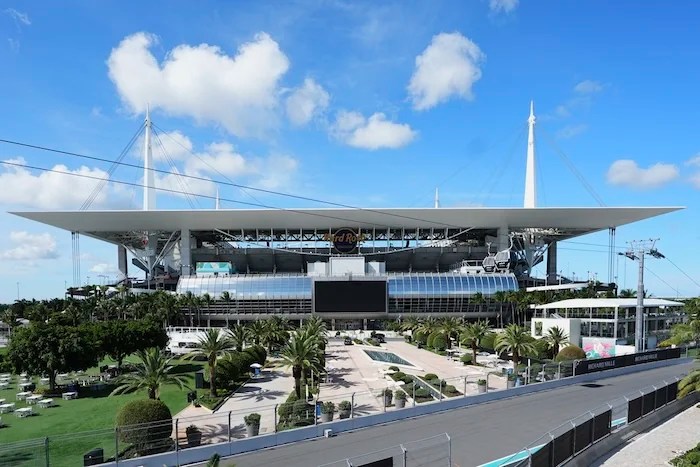 Hard Rock Stadium is pictured during preparations for Saturday's opening match in the Club World Cup soccer tournament, Wednesday, June 11, 2025, in Miami Gardens, Fla. (AP Photo/Lynne Sladky)