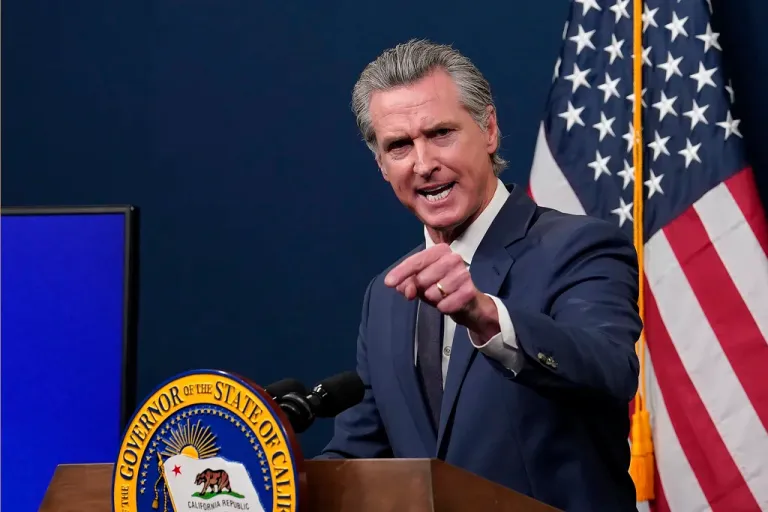 Gov. Gavin Newsom (D-CA) presents his revised state budget during a news conference in Sacramento, California, Wednesday, May 14, 2025.