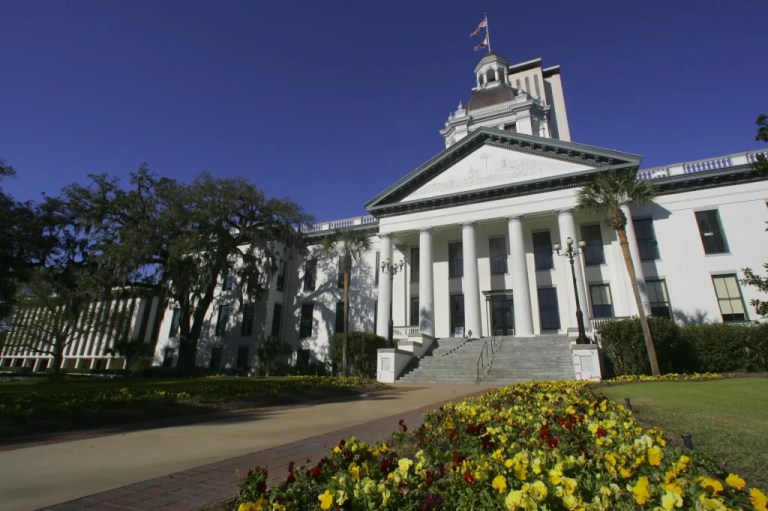 Flowers bloom near the Florida Capitol buildings Monday, March 4, 2013, in Tallahassee, Florida. The Florida Legislature convenes its 60-day session Tuesday.