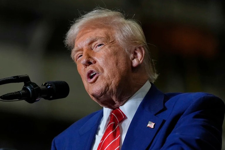 President Donald Trump speaks at U.S. Steel Corporation's Mon Valley Works-Irvin plant, Friday, May 30, 2025, in West Mifflin, Pa.