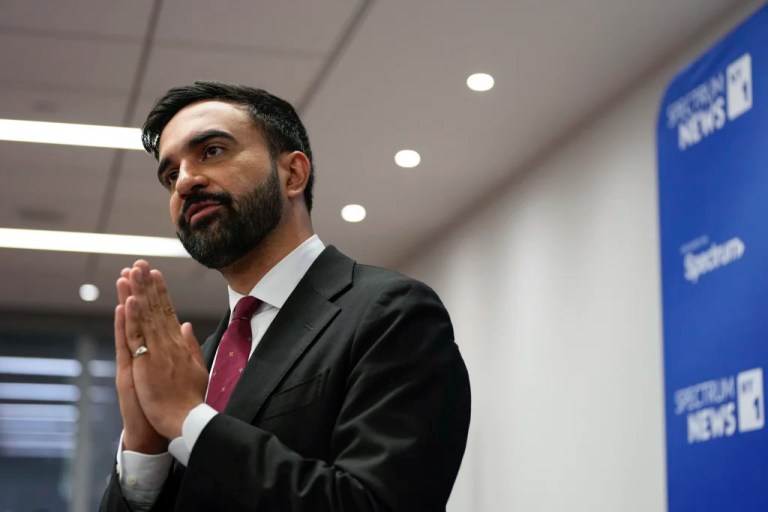 Assemblyman Zohran Mamdani talks to people after the New York City Democratic Mayoral Primary Debate at the John Jay College of Criminal Justice in the Gerald W. Lynch Theater on Thursday, June 12, 2025 in New York City.