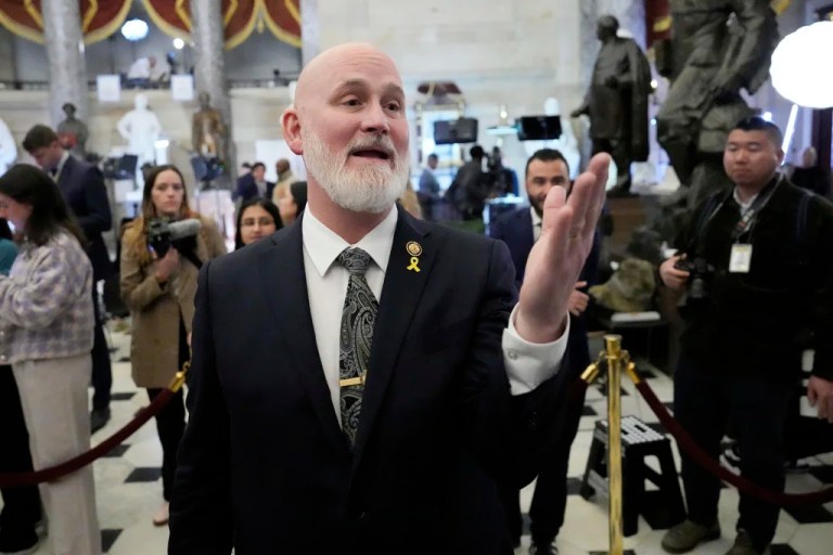 Rep. Derrick Van Orden (R-WI) arrives before President Donald Trump addresses a joint session of Congress at the Capitol in Washington, Tuesday, March 4, 2025.