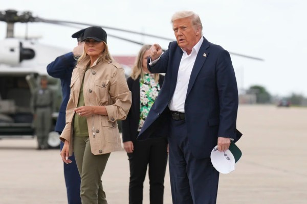 Trump promises to rebuild, lashes out at ‘evil’ reporter during Texas visit
