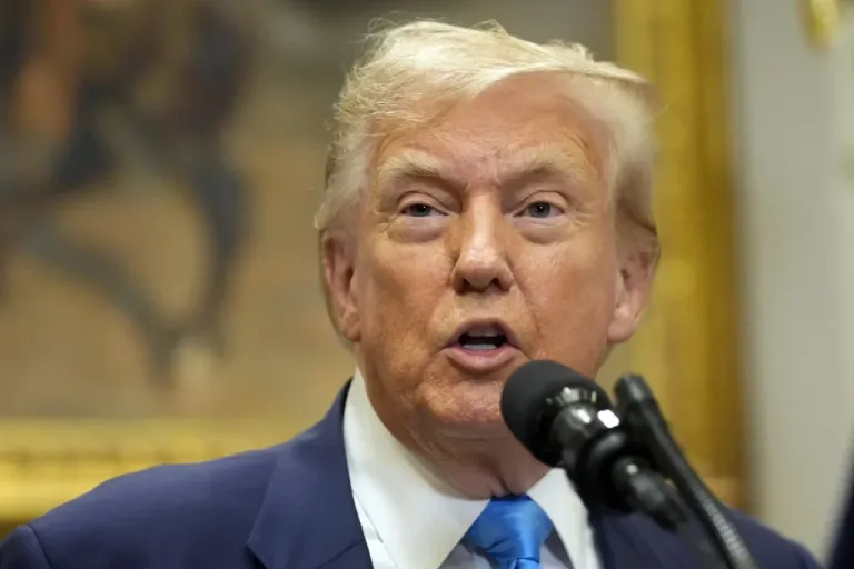 President Donald Trump speaks during an event.
