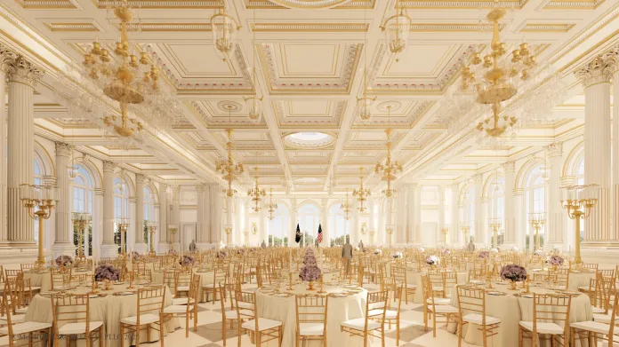White House rendering of the ballroom that will be constructed.