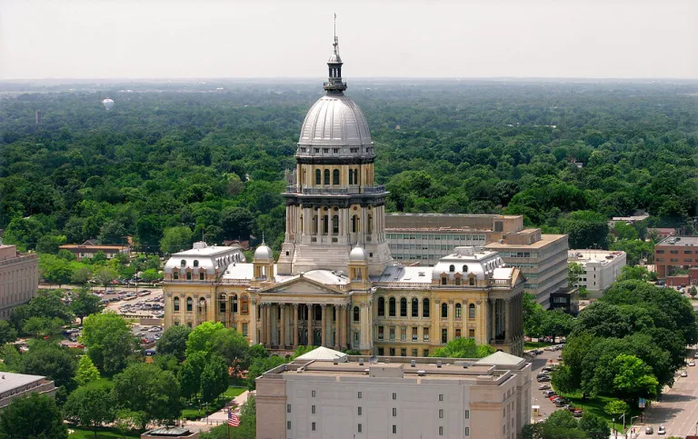 The Illinois State Capitol in Springfield, Ill., shown Wednesday, June 21, 2006, measures 361 feet to the top of its familiar dome. The neck-bending skyscrapers that pack Chicago's fabled skyline are little more than scaled-down miniatures in downstate cities, where even the tallest buildings are at least three times shorter than the Sears Tower and John Hancock Center.