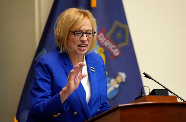 Democratic Gov. Janet Mills (ME) delivers her State of the State address, Tuesday, Jan. 30, 2024, at the State House in Augusta, Maine.