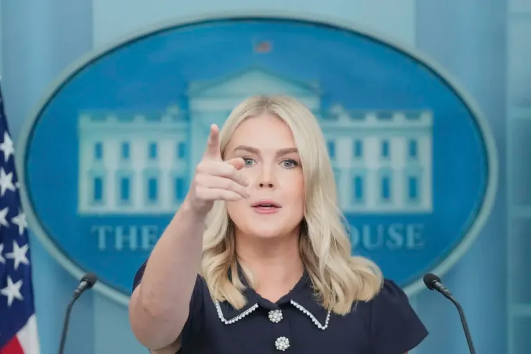 White House press secretary Karoline Leavitt speaks with reporters in the James Brady Press Briefing Room at the White House.