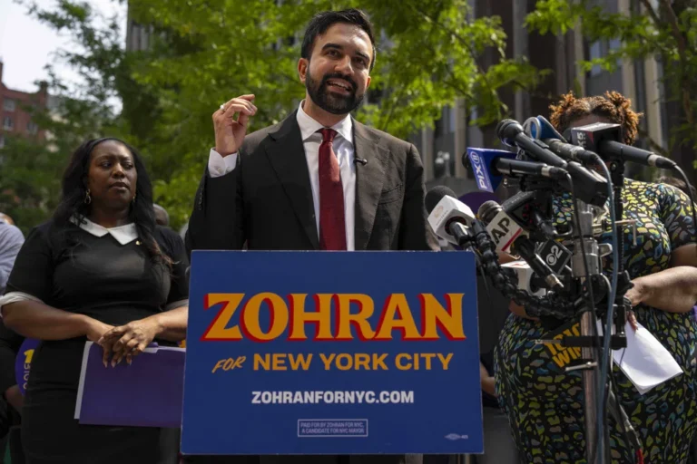 New York City Democratic mayoral candidate Zohran Mamdani speaks during a press conference outside the Jacob K. Javits federal building Thursday, Aug. 7, 2025, in New York.