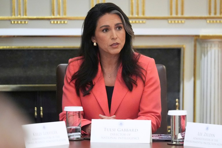 Director of National Intelligence Tulsi Gabbard speaks during a Cabinet meeting with President Donald Trump, Tuesday, Aug. 26, 2025, at the White House in Washington.
