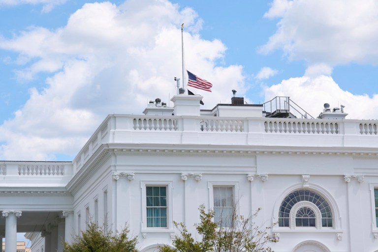 The flags have been lowered to half-staff on the North Lawn of the White House.