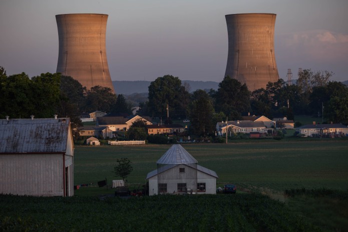 Steam towers at the Crane Clean Energy Center, formerly Three Mile Island, in Londonderry Township, Pennsylvania.