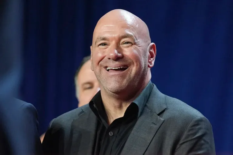Dana White watches as Republican presidential nominee former President Donald Trump speaks at an election night watch party at the Palm Beach Convention Center, Wednesday, Nov. 6, 2024, in West Palm Beach, Fla.