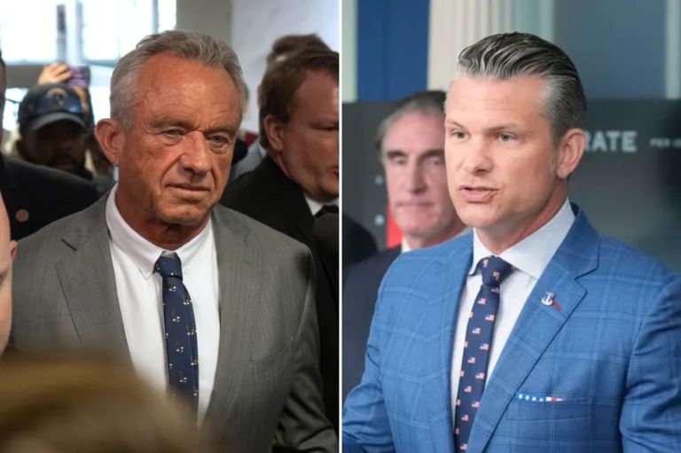 Health and Human Services Secretary Robert Kennedy Jr., left, and Defense Secretary Pete Hegseth, right.