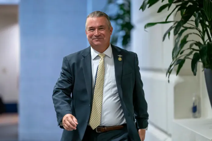 Rep. Don Bacon, R-Neb., heads to a closed-door GOP meeting at the Capitol in Washington, Sept. 19, 2023.