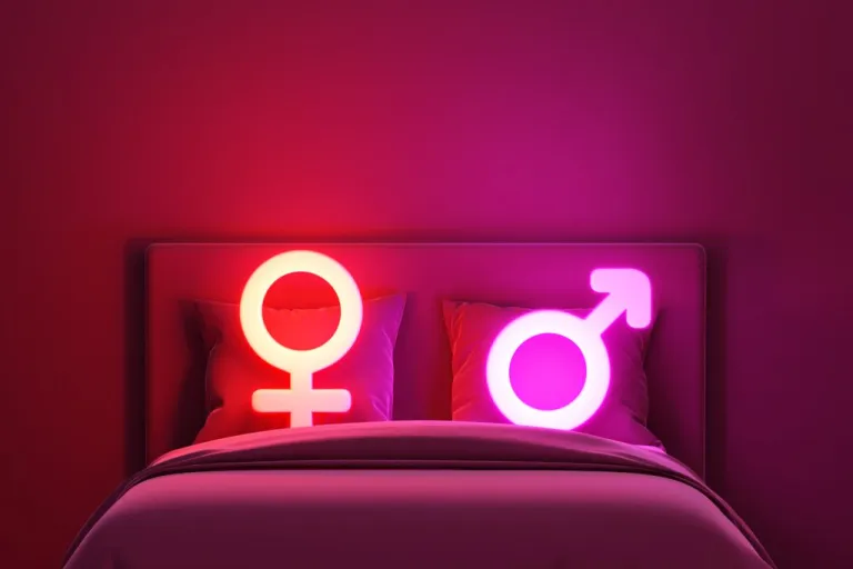 Gender symbols in a bed.