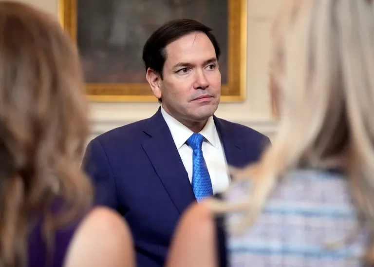 Secretary of State Marco Rubio arrives before a trilateral signing with Azerbaijani President Ilham Aliyev and Armenian Prime Minister Nikol Pashinyan in the State Dining Room of the White House, Friday, Aug. 8, 2025, in Washington.