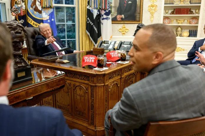 Trump posts photo of ‘Trump 2028’ hats at leadership meeting