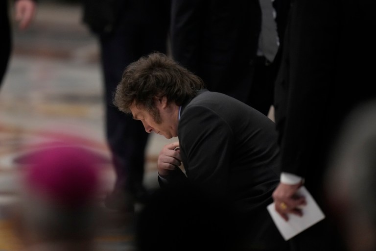 Argentine President Javier Milei attends a canonization.