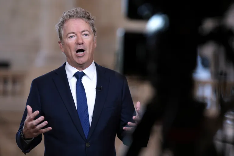 As Senate Republicans work to advance President Donald Trump's spending and tax bill, Sen. Rand Paul, R-Ky., who is opposed to the reconciliation package because of the debt-limit increase, does a TV news interview at the Capitol in Washington, Tuesday, June 3, 2025.