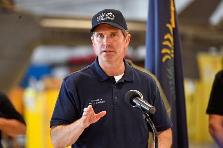 Gov. Andy Beshear (D-KY) addresses the media.