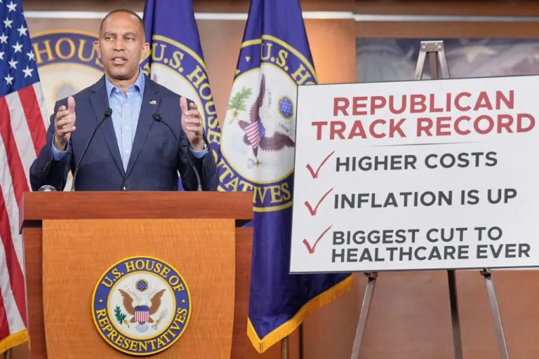 House Minority Leader Hakeem Jeffries (D-NY) speaks during a news conference on Capitol Hill.