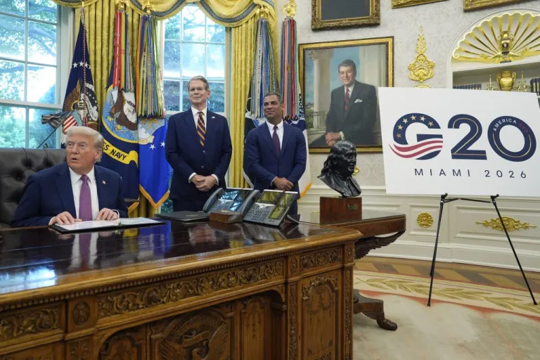 President Donald Trump speaks in the Oval Office of the White House.