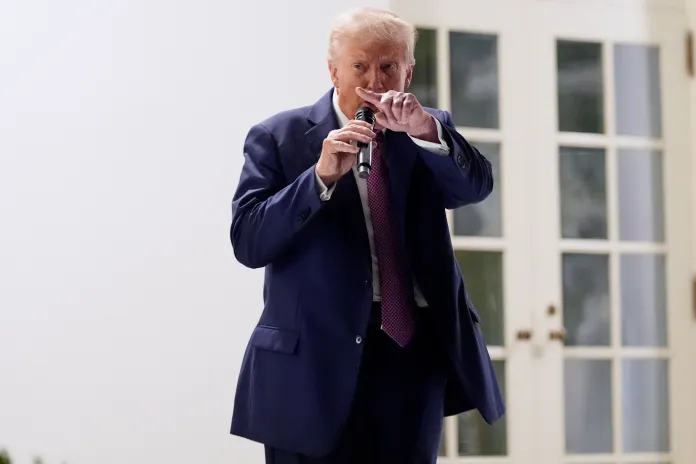 President Donald Trump speaks at a dinner in the Rose Garden of the White House, Friday, Sept. 5, 2025, in Washington.