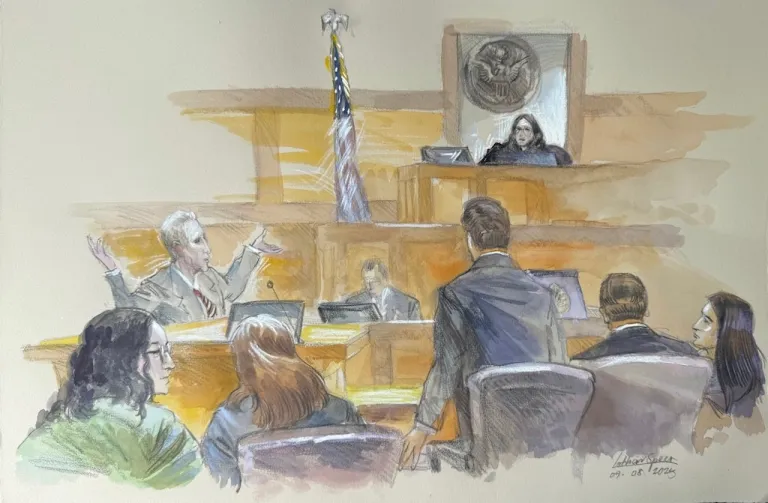 A courtroom sketch shows Ryan Routh throwing his arms up at U.S. District Judge Aileen Cannon in frustration.