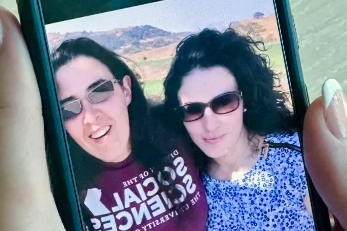 FILE - In this September 2018 selfie image provided by Emma Tsurkov, right, she and Elizabeth Tsurkov are shown in Santa Clara Valley, California.