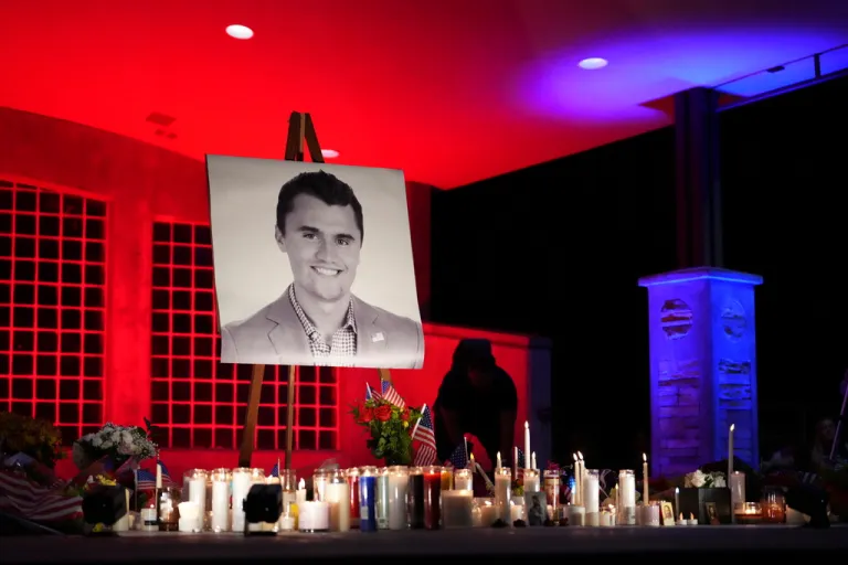 A photo of Charlie Kirk at his vigil.