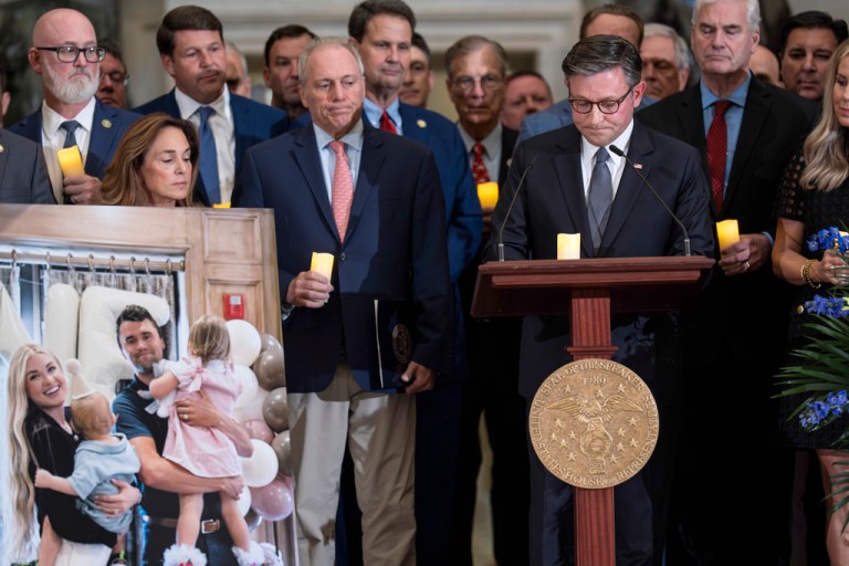 Mike Johnson, joined by Steve Scalise, leads a vigil to honor conservative activist Charlie Kirk.