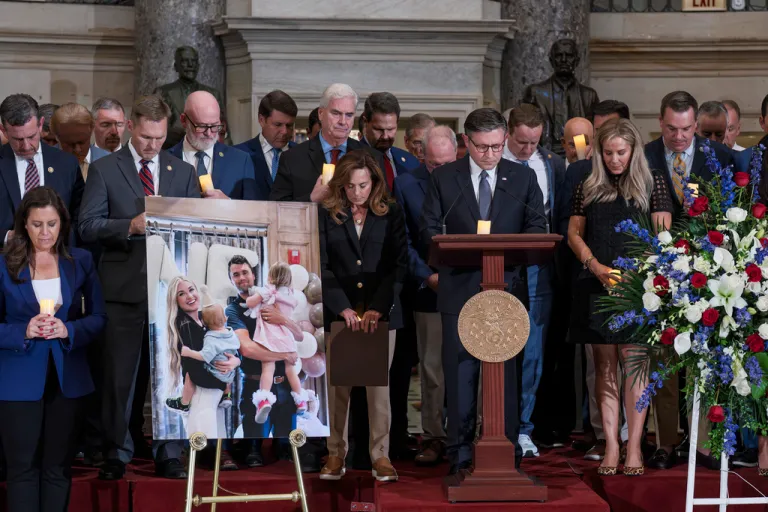 House Speaker Mike Johnson (R-LA) leads a memorial vigil for Charlie Kirk.