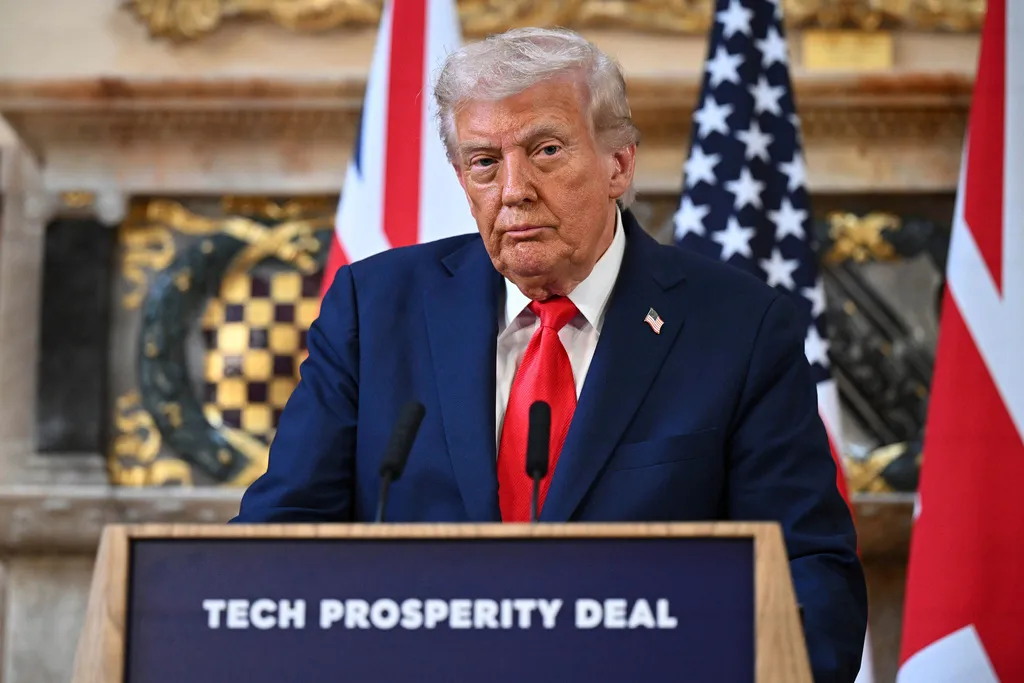 President Donald Trump attends a joint press conference with U.K. Prime Minister Keir Starmer.