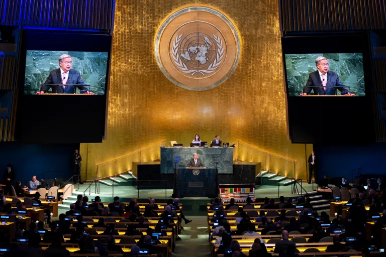 U.N. Secretary General Antonio Guterres addresses the 80th session of the UNGA at U.N. headquarters at the start of High-Level Week.