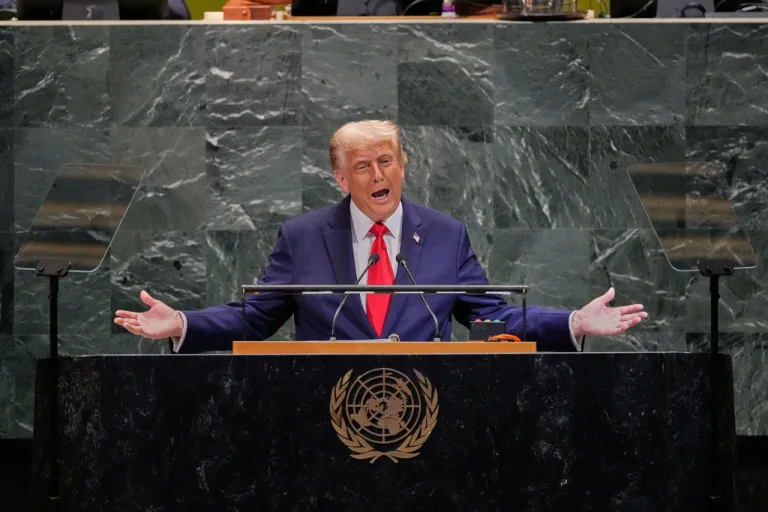 President Donald Trump addresses the 80th session of the United Nations General Assembly.