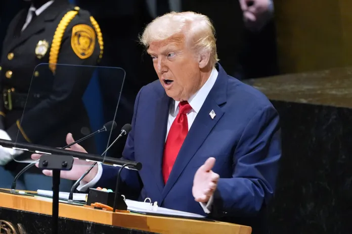 President Donald Trump speaks to the United Nations General Assembly.