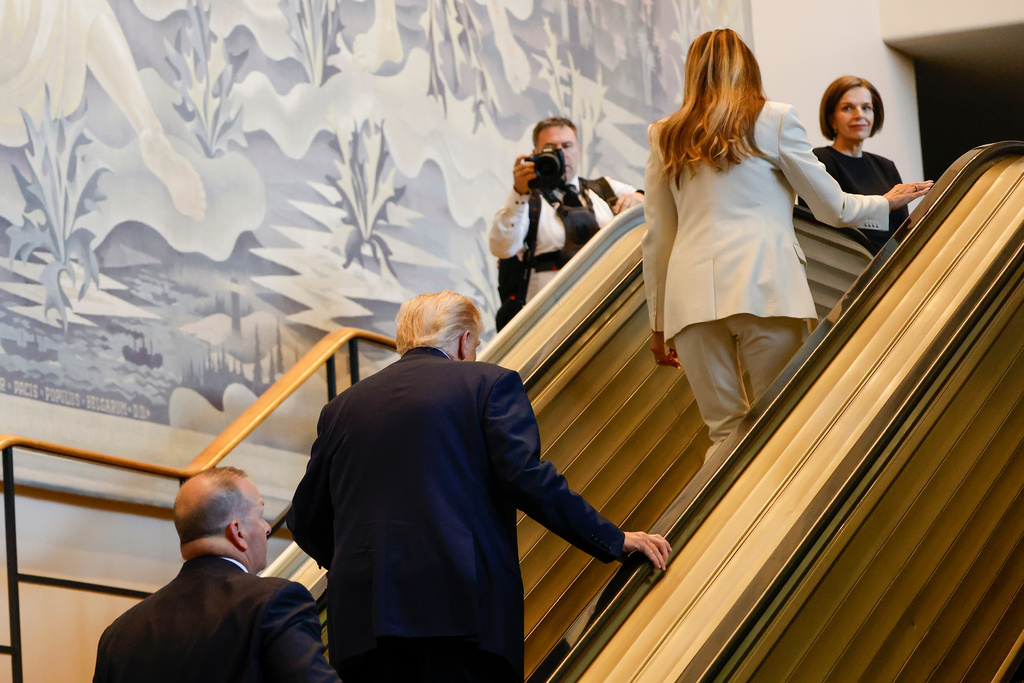 NextImg:Trump's escalator and teleprompter mishaps spark UN sabotage suspicions