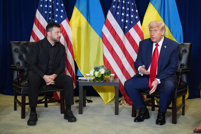 President Donald Trump meets with Ukrainian President Volodymyr Zelensky.