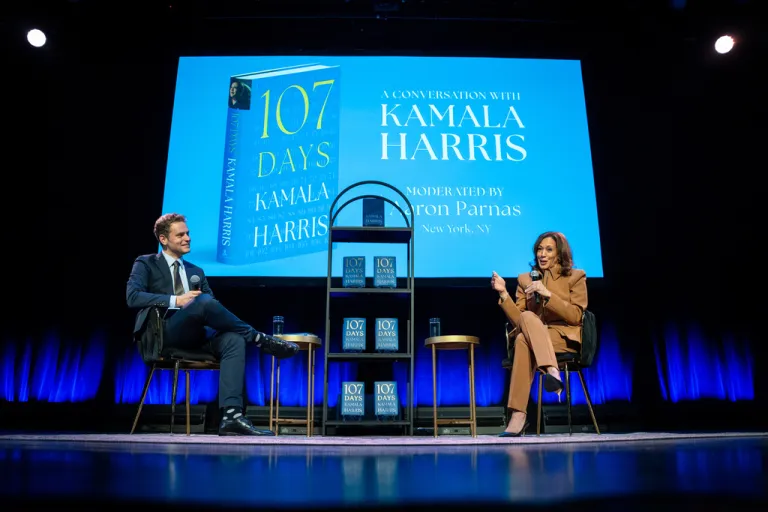 Former Vice President Kamala Harris speaks at the first stop of her book tour.