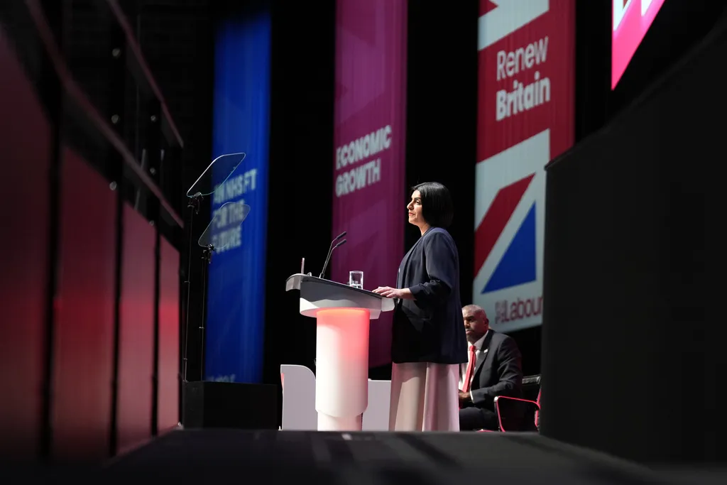 U.K. Secretary of State for the Home Department Shabana Mahmood speaks onstage.