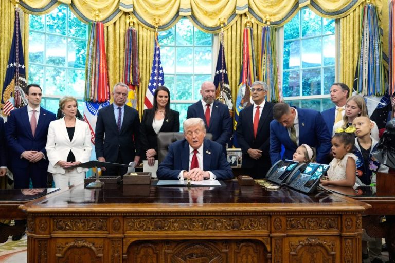 President Donald Trump speaks in the Oval Office of the White House.