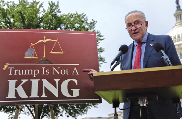 Schumer speaks against Trump’s Big Beautiful Bill outside the US Capitol in Washington, D.C. on June 5. (Graeme Jennings)