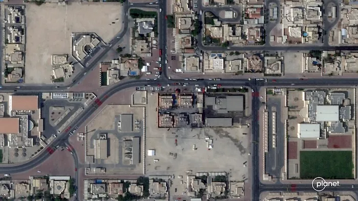 A satellite image of damage after an Israeli strike.