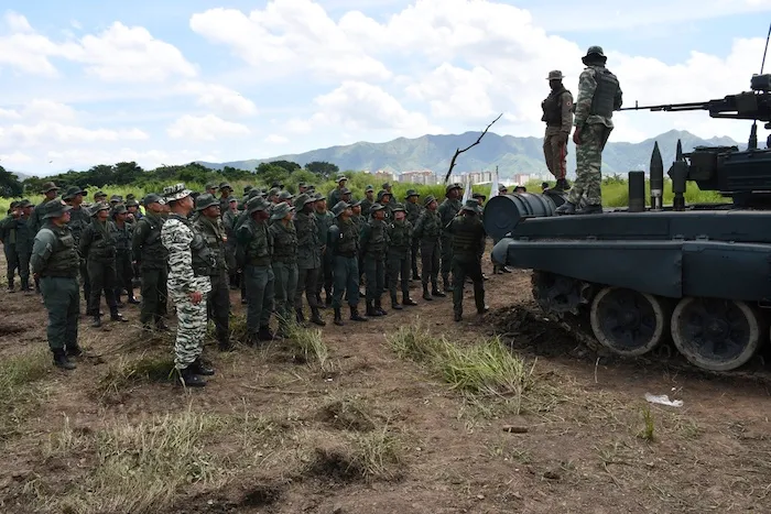 Troops gather at Fort Paramacay in Valencia, Venezuela.