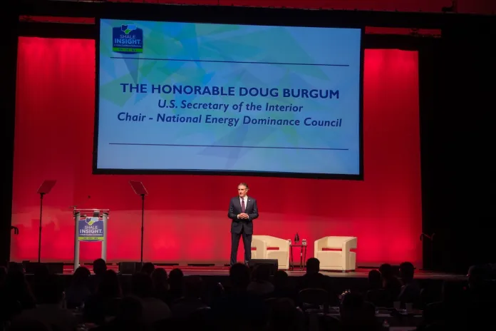 Interior Secretary Doug Burgum speaking at the annual Shale Insights convention in this northwest county of Pennsylvania on the state of energy and the policies President Donald Trump has put in place to unleash the country's potential and reaffirm national security.