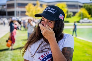 Allison Hemingway-Witty cries after Charlie Kirk is shot during Turning Point's visit to Utah Valley University in Orem, Utah, Wednesday, Sept. 10, 2025.